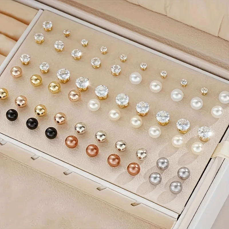 Korean Charm Colored Pearl Imitation Stud Earrings Exquisite Rhinestone Earrings No Box Women\'s Party Wedding Jewelry