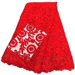 Red African Lace Fabric 2022 Multicolor French Velvet Lace Fabric Bridal High Quality Sequins Net Tulle Lace For Women Dresses