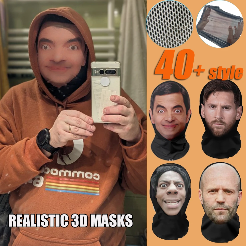 2026 New 3D Printed Mask Elastic Mesh Cosplay Headwear Hip Hop Fashion Full Face Mask For Men Women Balaclava Hood Hat Headgear