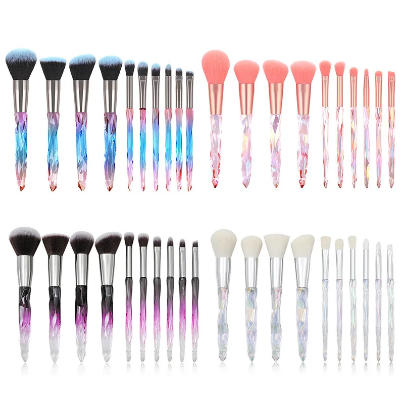 10 stuks make-up kwastenset kristal wenkbrauw schaduw lip potlood blozen cosmetische penselen transparant diamant handvat beginnende gereedschappen nieuw