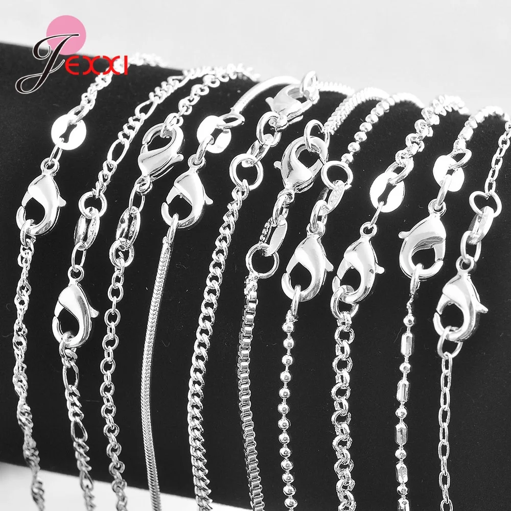 Brand New Pure 925 Sterling Silver Necklace Chains 10 Designs Options Good Quality Lobster Clasps 18 Inches For Pendant