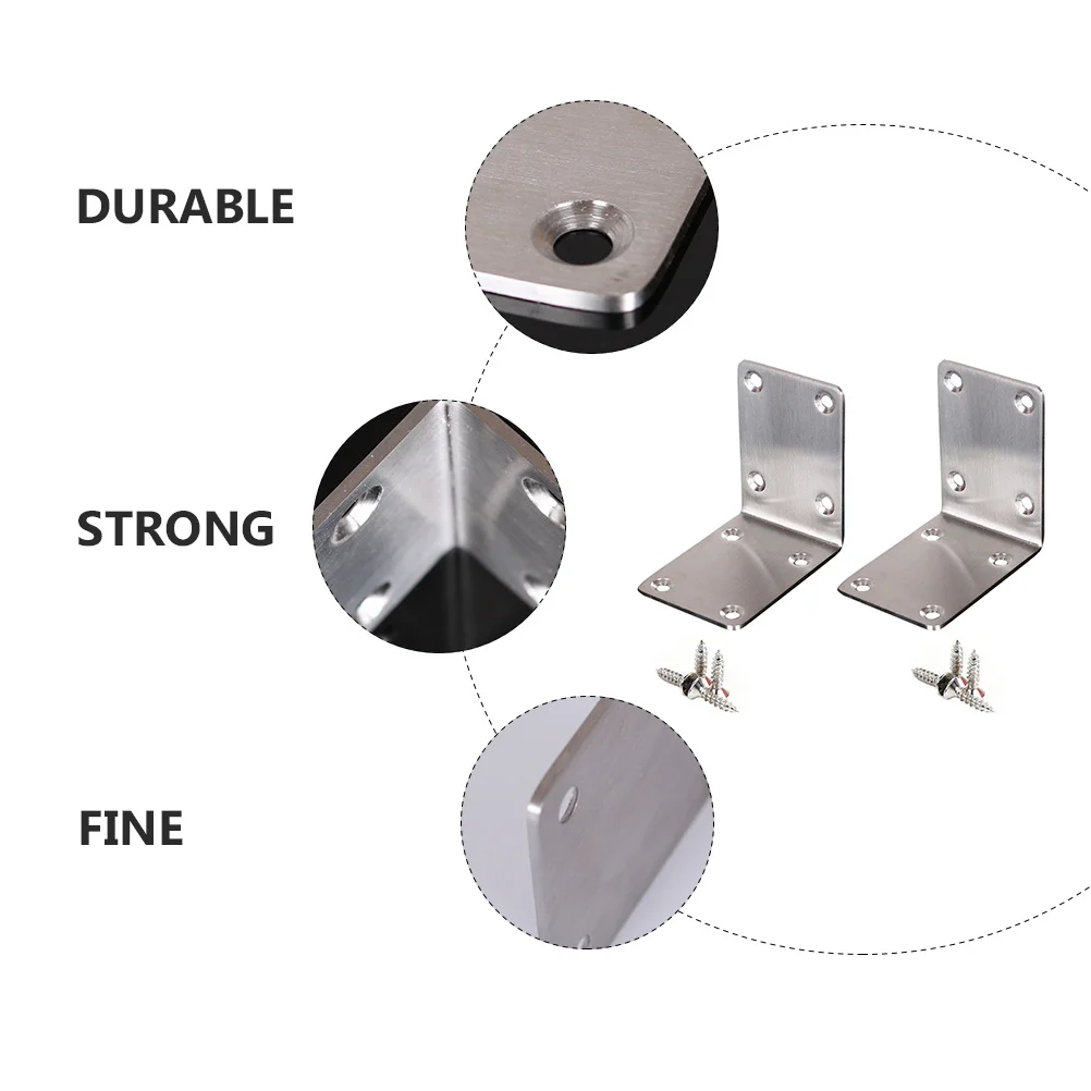 2pcs Stainless Steel Corner Angle Bracket 90 Degree Right Angle Fixer Heavy Duty L Shape Support For Tabletop Shelf Furniture