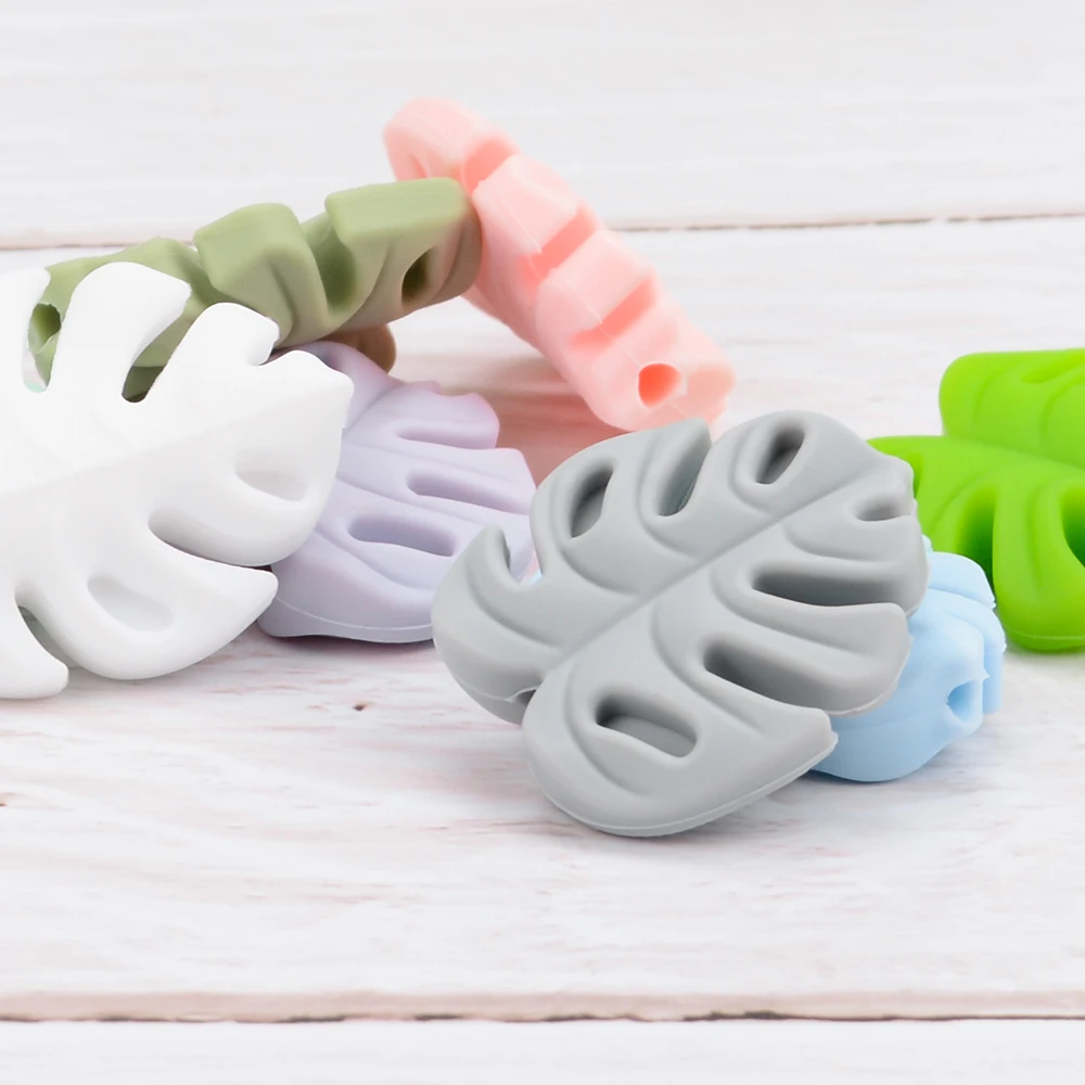 LOFCA 30pcs Silicone Monstera Beads Cartoon Leaf BPA Free Silicone Teether Baby Accessories Toys DIY Necklace Pacifier Chain