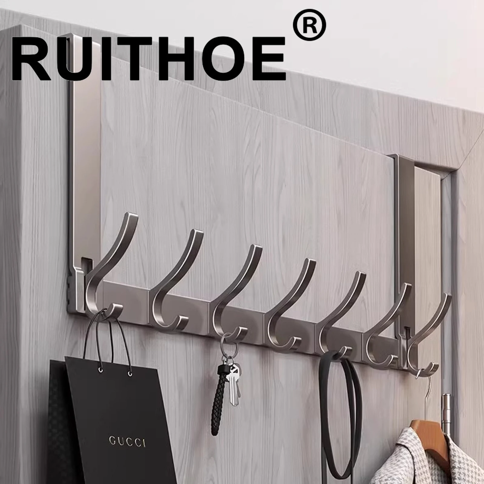 Over The Door Hooks,Aluminum Alloy Door Hanger Hook Rack,No Drilling Clothes Hanging Organizer for Coat Bag Umbrella Home Storag
