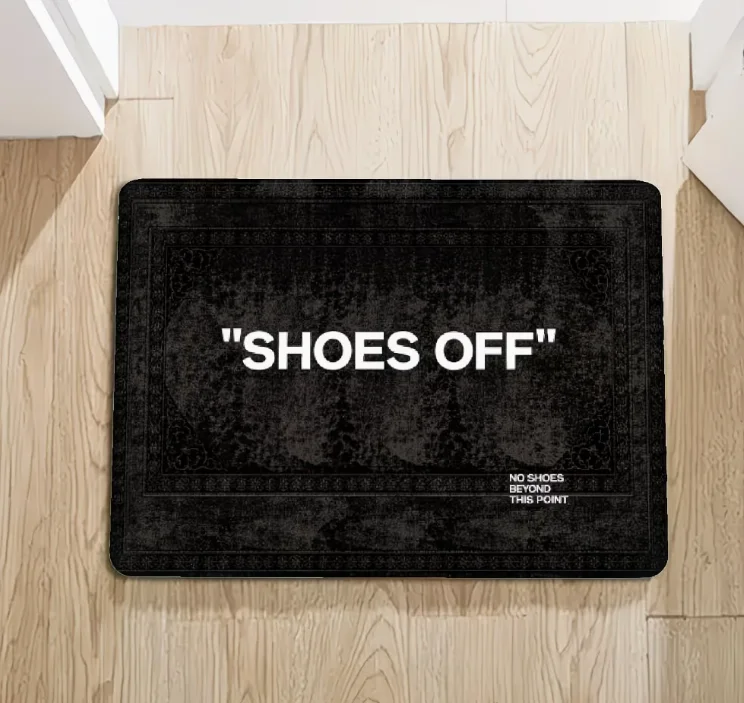 Shoes Off Doormat Suitable for Indoor Entrance, Absorbent Soft Flannel Mat with Non-Slip Backing Hand Washable for Entryway