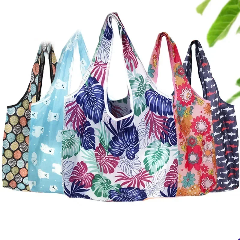 Bolsos de mano con estampado de flores para mujer, bolsa de compras plegable para exteriores, organizador de almacenamiento reutilizable, bolso de supermercado