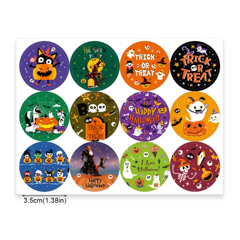 48Pcs Halloween Stickers Happy Halloween Party Gift Bag Sealed Envelope and Decorative Circular Self Adhesive Label