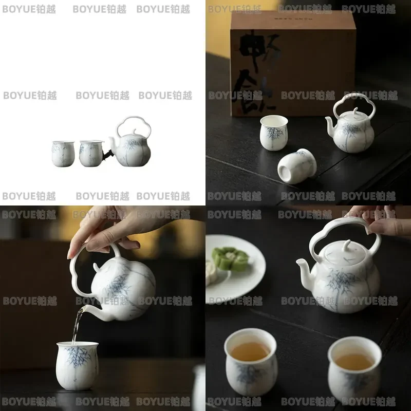 for Tang and Song Dynasty Style Gift Box 1 Pot 2 Cups Complete Tea Set Bamboo Gourd Lifting Beam Teapot Household Tea Set