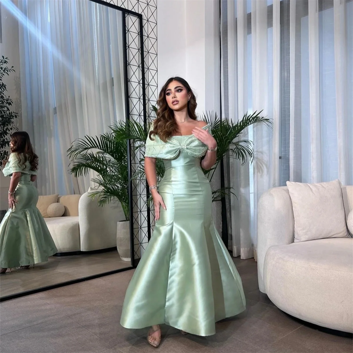 

Mint Formal Party Bespoke Occasion Gown Long Evening Dresses Pastrol Unisex Jersey Retro Dubai Saudi Arabic Prom Customized