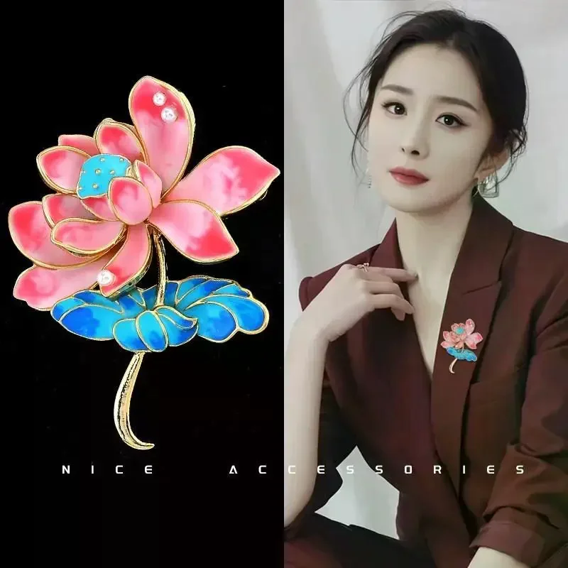 Fashion Enamel Plants Lotus Flower Brooches Pins For Women Clothing Coat Accessries Gifts