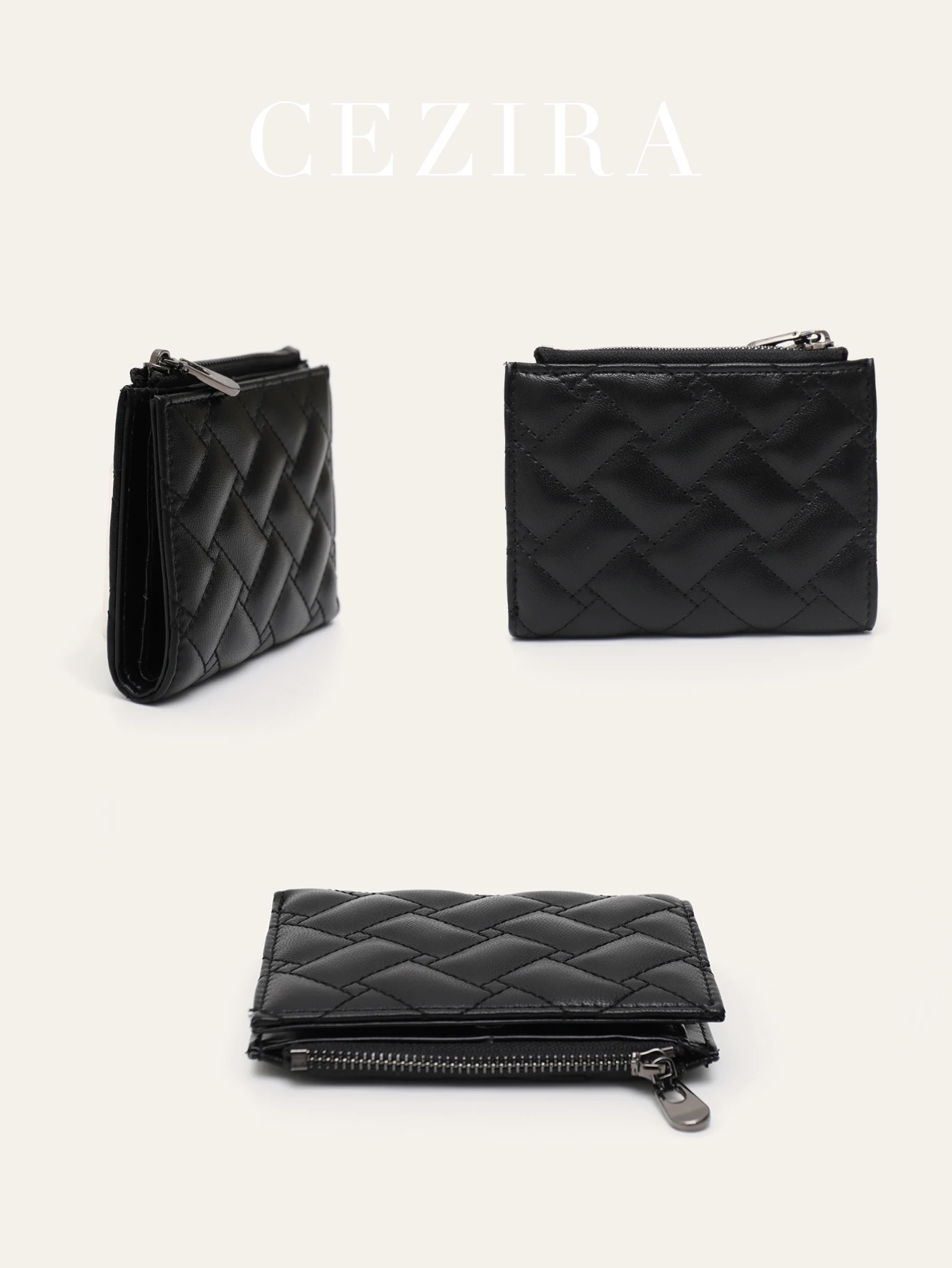 CEZIRA المرأة موضة الموضوع بولي Leather الجلود Bifold محفظة قصيرة فتحات بطاقة متعددة فتحة النقدية حامل بطاقة الائتمان محفظة أنيقة سستة #5