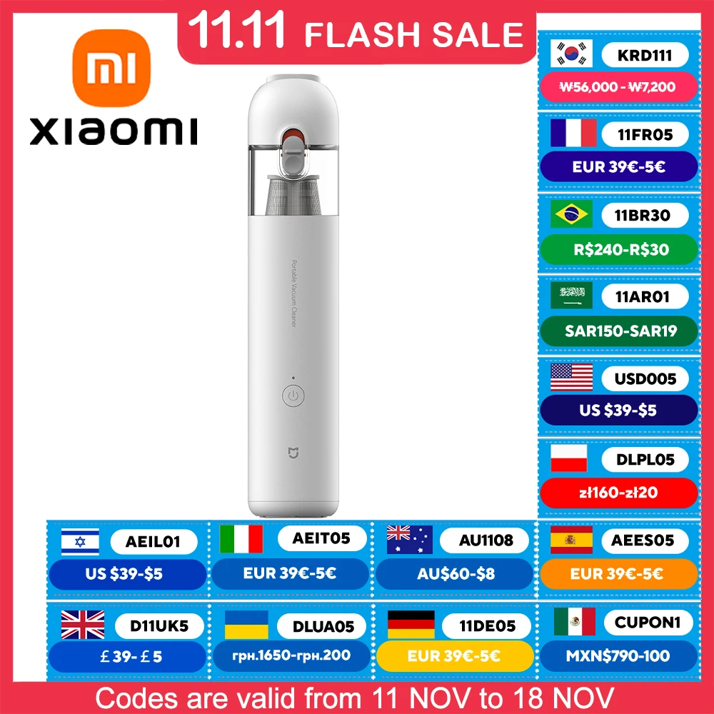 XIAOMI MIJIA Handheld Wireless Vacuum Cleaner,13KPa Suction,For Home Car Cordless Portable Vacuum Cleaner,Max battery life 30min