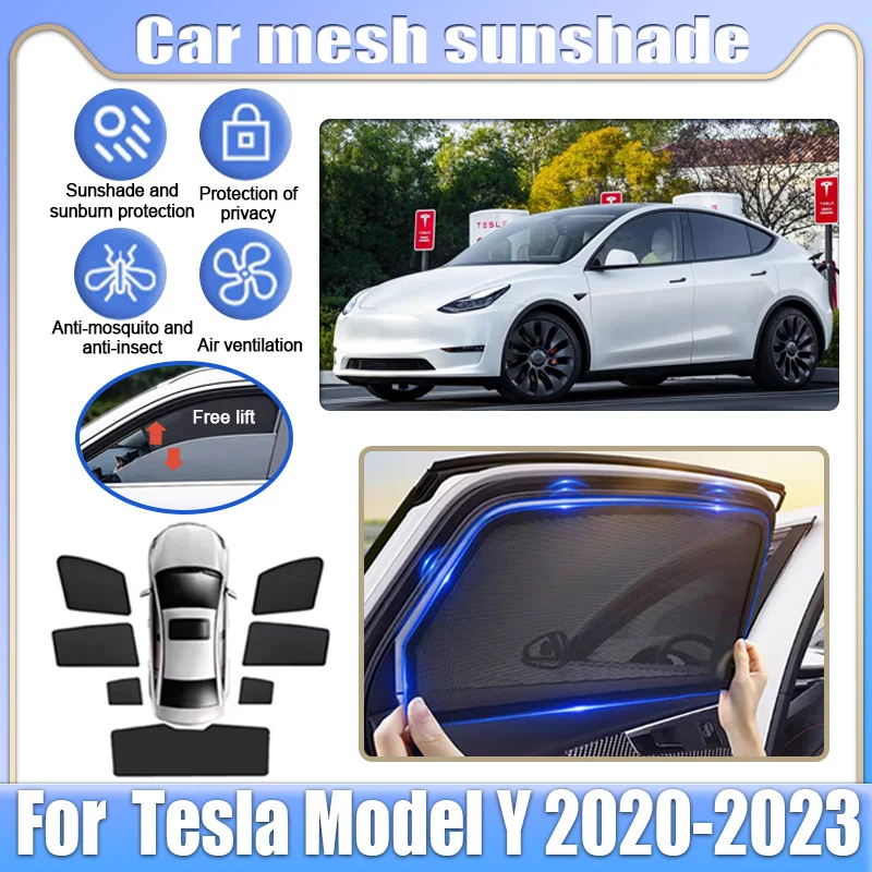 테슬라 모델 Y 2020 2021 2022 2023 차량용 메쉬 햇빛 가리개, 자석식 프라이버시 커튼, 모기 차단 자동차 액세서리