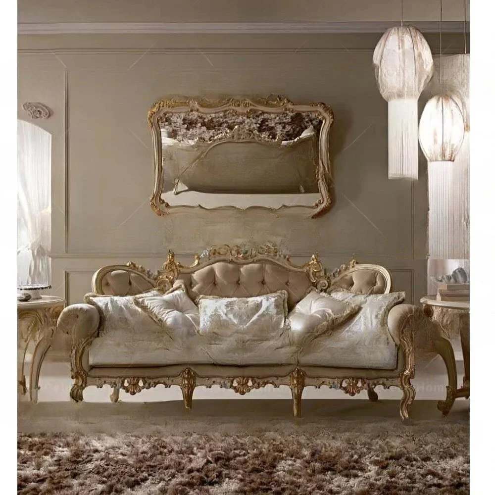 Hot selling European classical furniture French luxury living room wood carved sofa set
