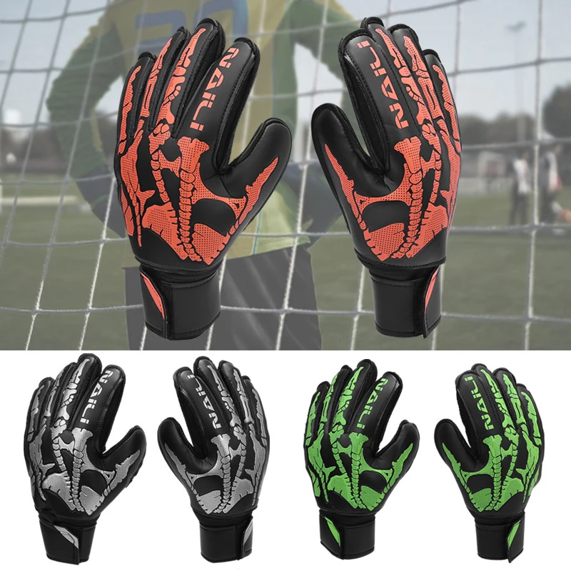 1 Pair Adult Soccer Goalkeeper Gloves, Fingersave Anti-Slip Latex Palm Wear-Resistant Breathable Strong Grip, Double Wristband