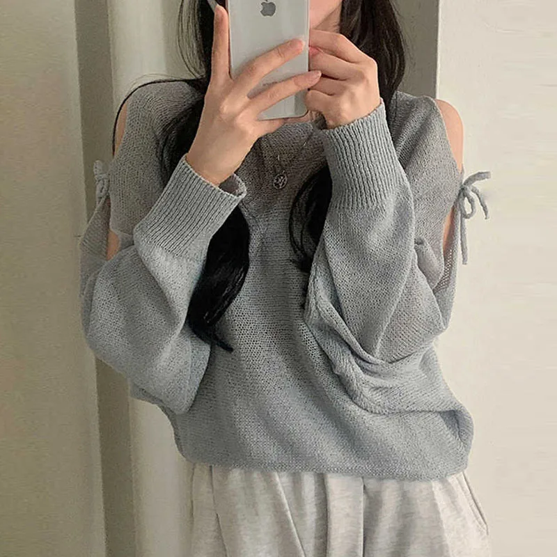 

Вязаный свитер, женские пуловеры, новый вязаный свитер на шнуровке с длинными рукавами и круглым вырезом, пуловер, женские топы, свитера Sueters De Mujer Q2828