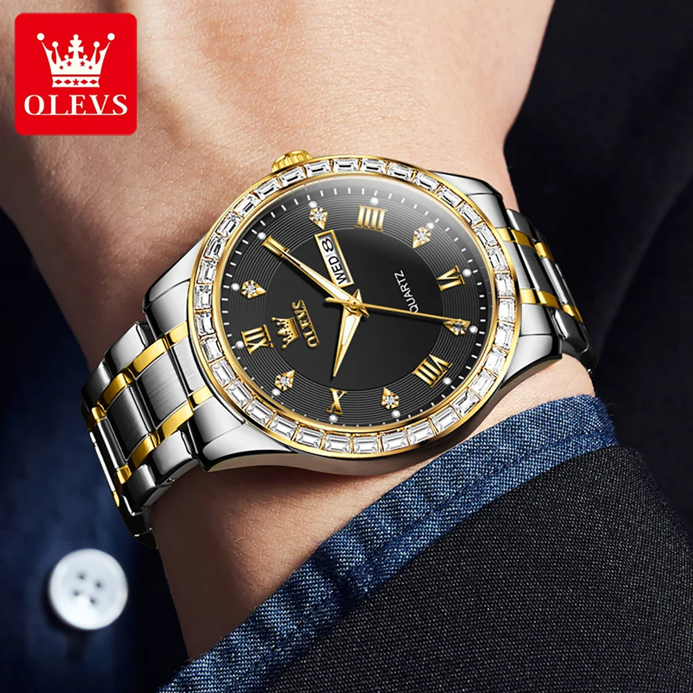 OLEVS 9906 Original Men\'s Watches Luxury Diamond Lap Dial Quartz Wristwatch for Men Classic Date Calendar Business Man Watch New