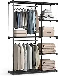SONGMICS Kleiderständer, Kleiderschrank offen, 2 Hängefächer