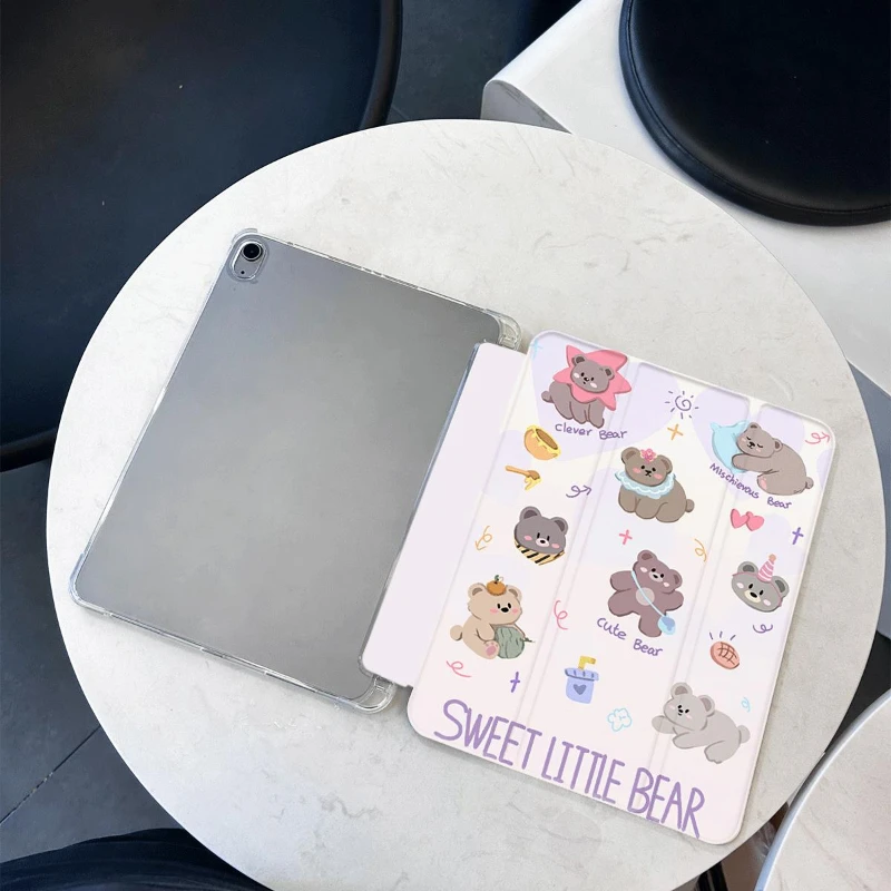 Pro 11 2a 3a 4a Capa protetora de urso fofo para Ipad Mini6 8.3 Ipad 2017 2018 9,7 polegadas IPad 10a geração Tri-fold Funda
