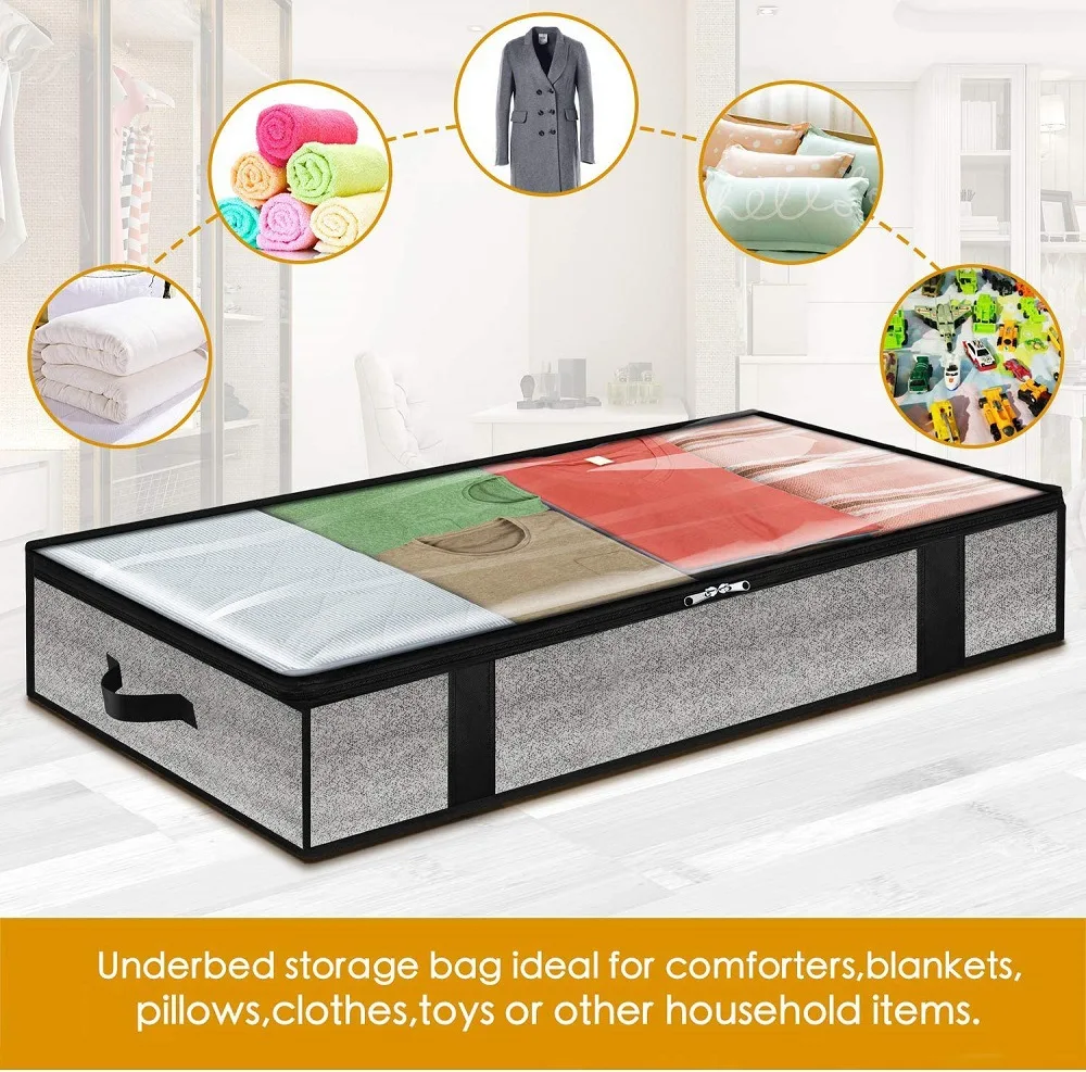 Non-woven under bed storage bag wardrobe clothes dustproof and moisture proof organizer folding quilt storage box New 90L