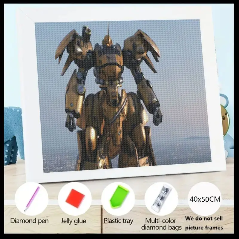 

1 шт. DIY 5D полный дрель набор для алмазной живописи, научно-фантастический золотой меховой робот-воин, мозаика со стразами, большой размер 40x50 см