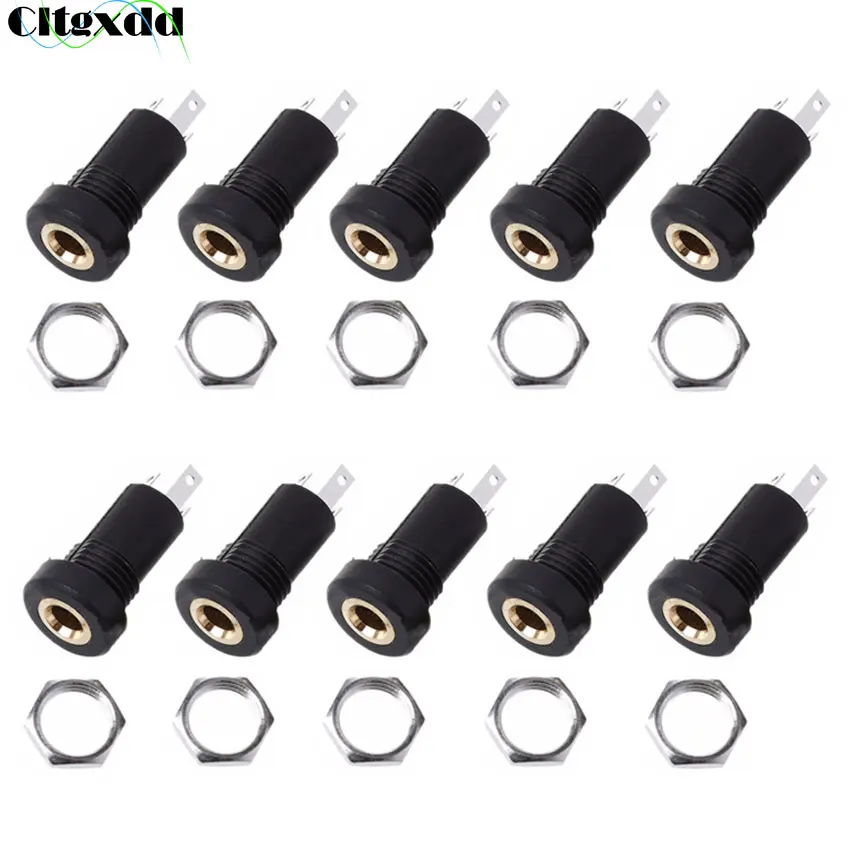 

Cltgxdd 10PCS PJ-399M 3.5mm Audio Jack Socket 3 Pole Black Stereo Solder Panel Mount Gold With Nuts Connector