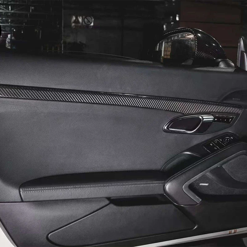 2pc Car Door Decorative Strips Interior Sticker Real Soft Carbon Fiber Panel for Porsche 718 2016- Up