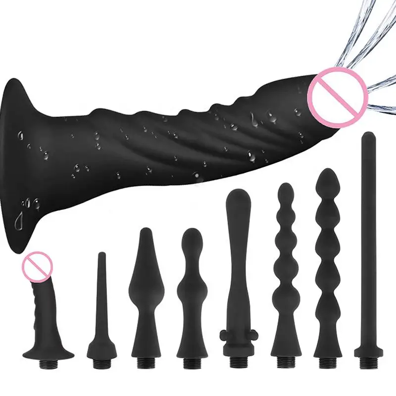 Douche Enema Vagina Anal Cleaning Switch Faucet Attachment Silicone Enema Syringe Shower Metal Butt Plug Nozzle Tip Gay Massager