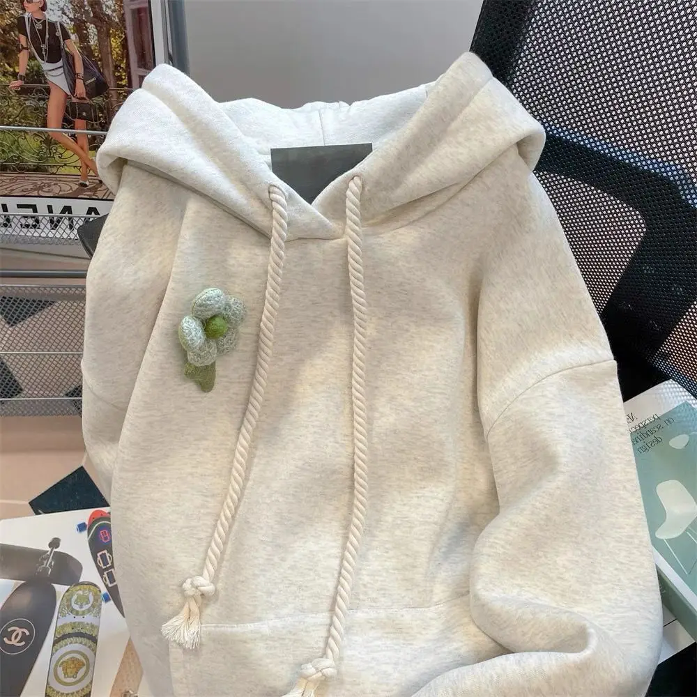 Hooded Hoodies Zip Up Clothes For Autumn Women Round-Neck Harajuku Couple Stylish Skateboard Pocket Knit Fabric Stretch Y2K