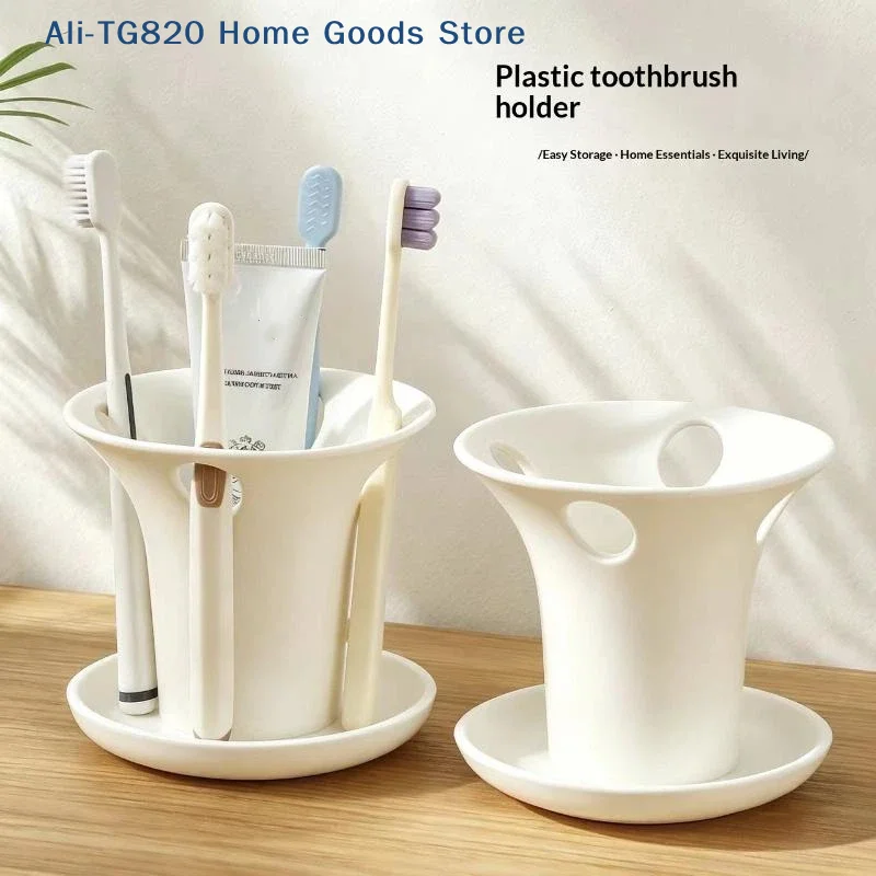 [TG820]White Toothbrush Holder With Multi Slots Open Design For Bathroom Countertop Fits Toothbrushes Toothpaste