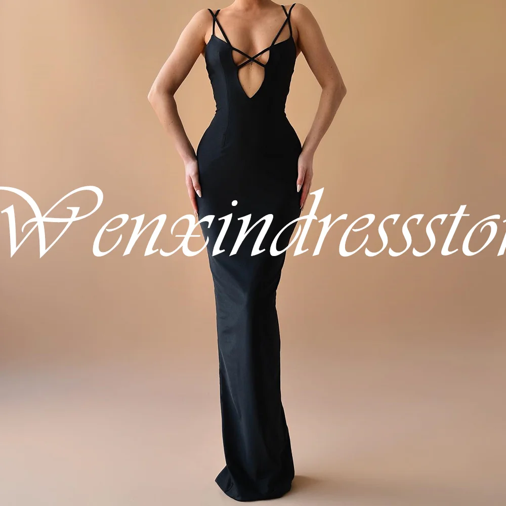 Dresses For Formal Dubai Evening Caftan Dress Spaghetti Straps Floor Length  Straight crisscross Jersey Sweep Train Sleeveless