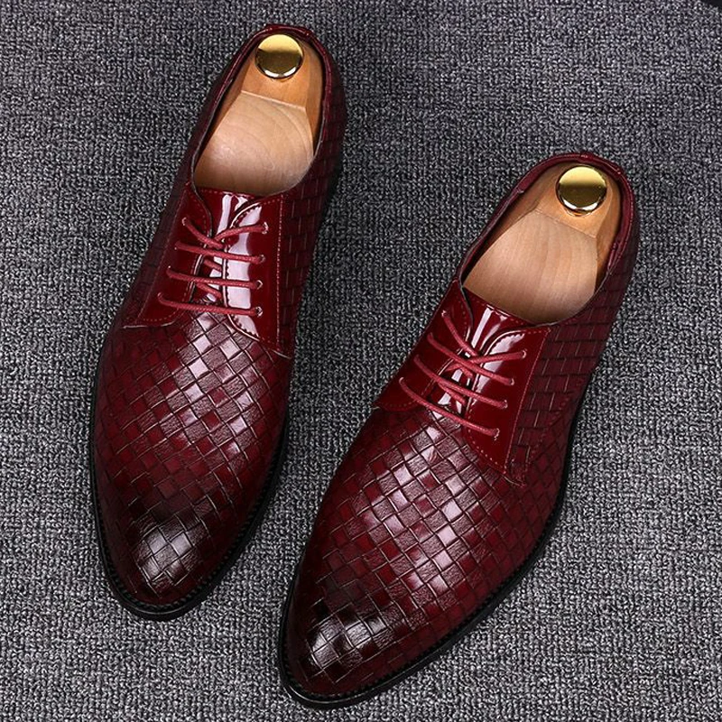 2021 formalne skórzane buty męskie ubierają buty biznesowe męskie geometryczne czerwone oksfordzie wesele Casual męskie mieszkania Chaussure Homme88