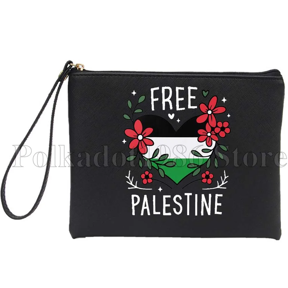 

Милая цветочная арабская каллиграфия Tatreez с вышивкой флага из искусственной кожи, косметичка, кошелек, косметичка, водонепроницаемые косметички