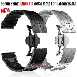 26 22mm QuickFit Metal Strap For Garmin watch Fenix 5/5X/5XPlus/6/6X/6XPro/7x Titanium Color Stainless Steel Band Forerunner 945