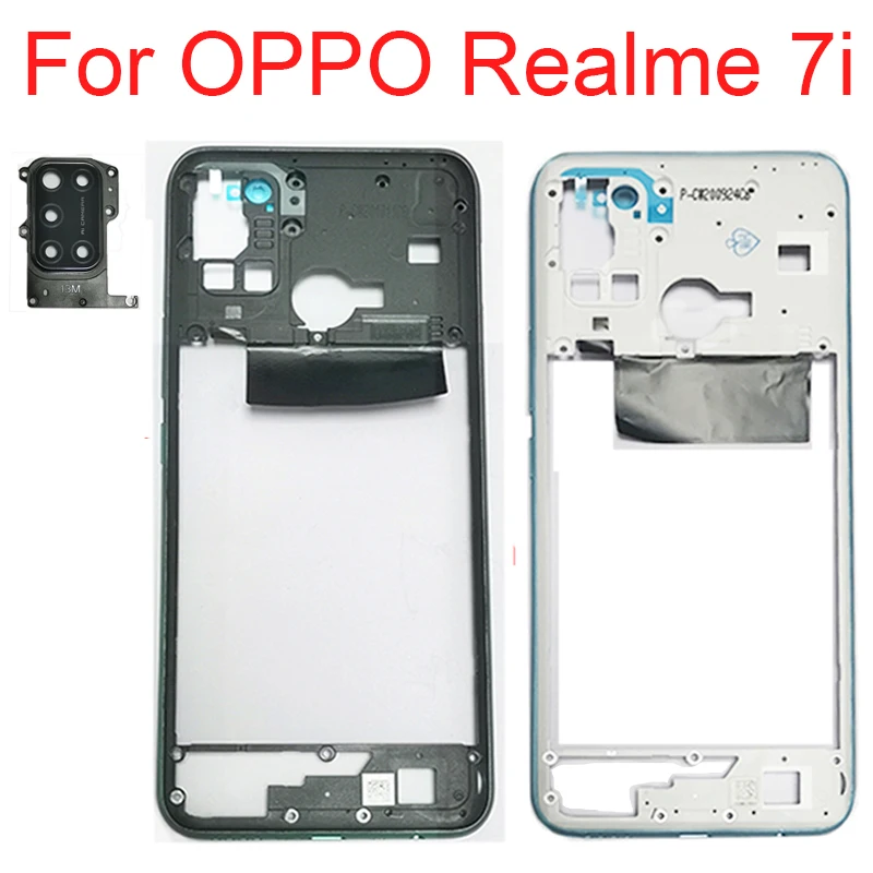 

Средняя рамка корпуса для OPPO Realme 7i RMX2103, крышка средней рамки с боковой кнопкой и деталями крышки объектива рамки камеры