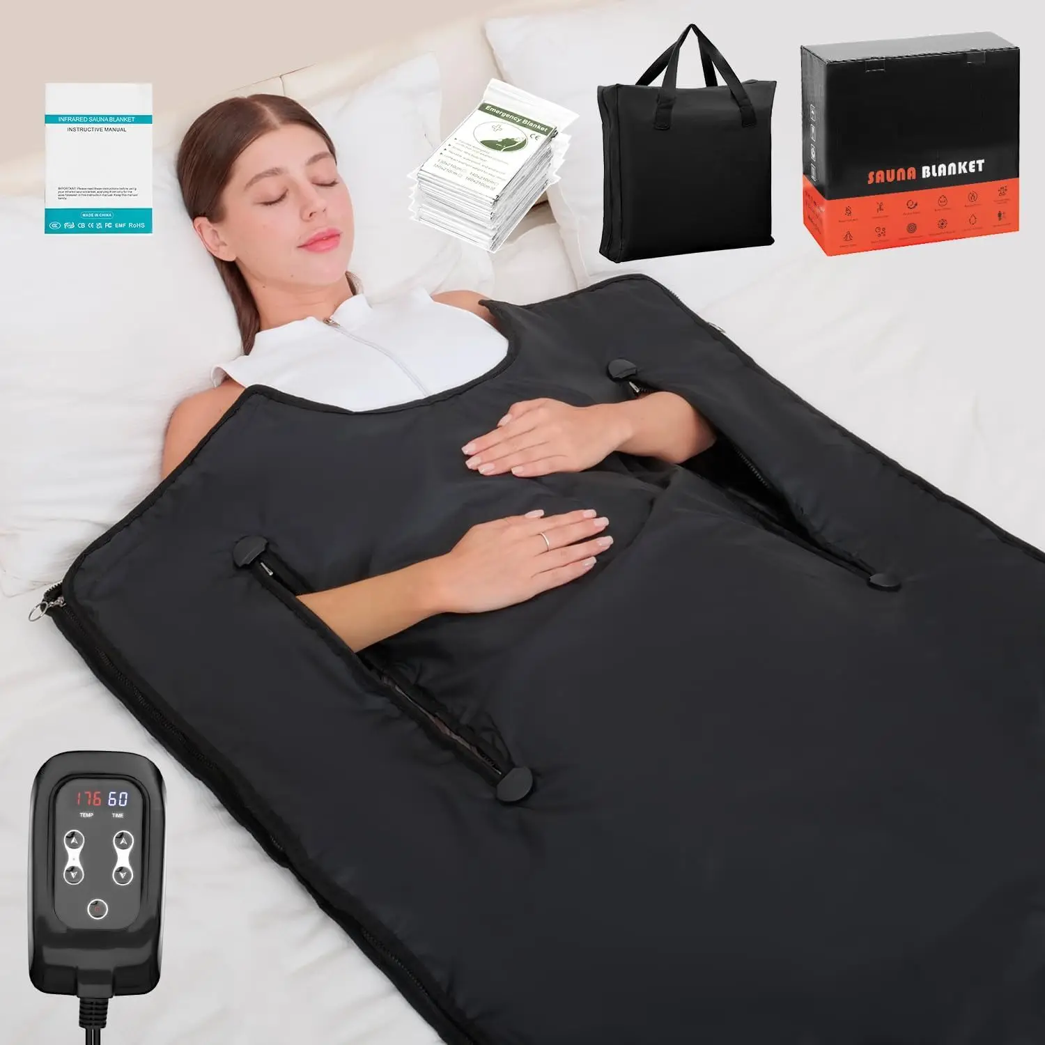 Portable Infrared Sauna Blanket: Full Body Detox Therapy with Adjustable Heat 86-176℉ & Timer, 71x31.5 Inch for Home Relaxation