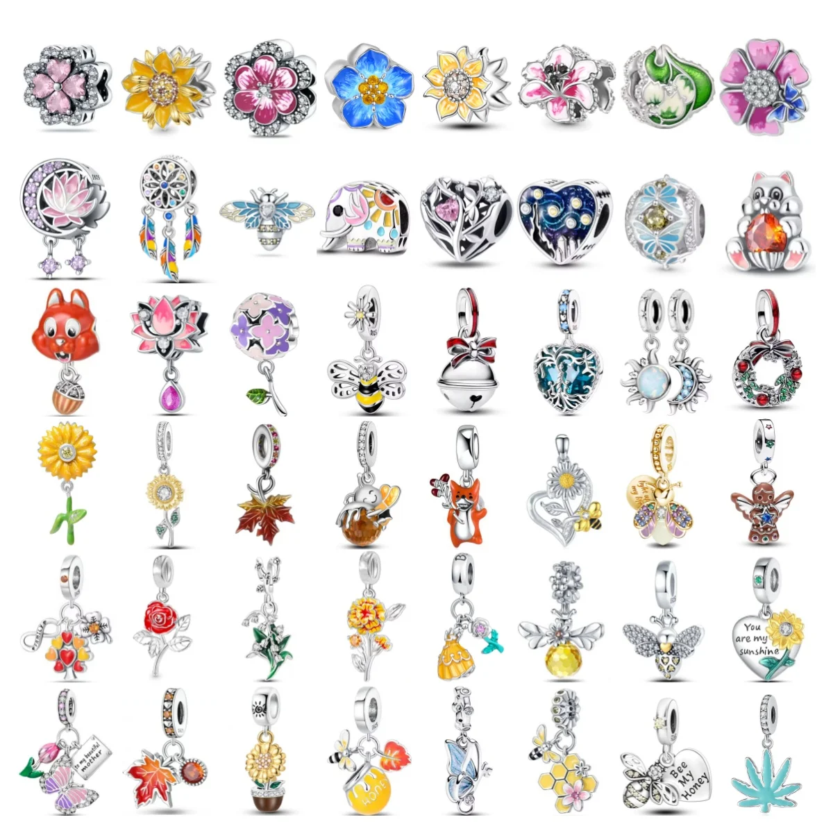 

2025 Original New Flower Bee Series Bead Maple Honey Charm Fit 3MM Snake Chain Clip Bracelet Women's Exquisite Jewelry