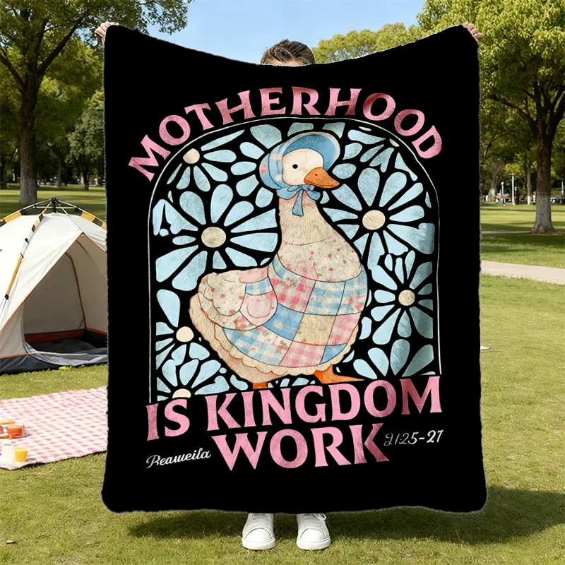 Christian Mom Warm Blanket, Motherhood Is Kingdom Work Soft Blanket, Floral Mama Goose Graphic Comfy, Mothers Day Gift