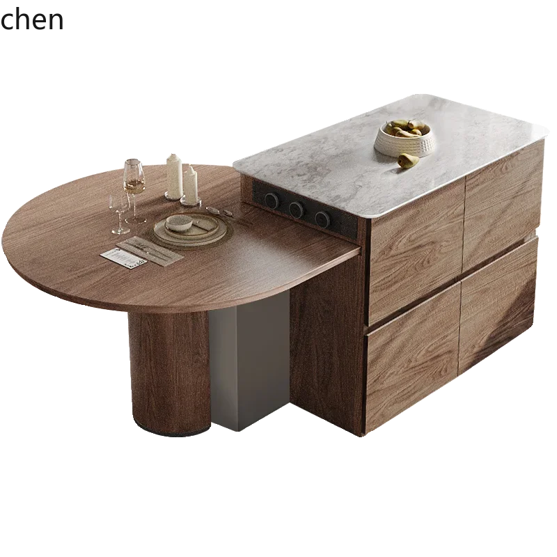 

ZWS. Household retractable storage marble retro guide table plus walnut dining table