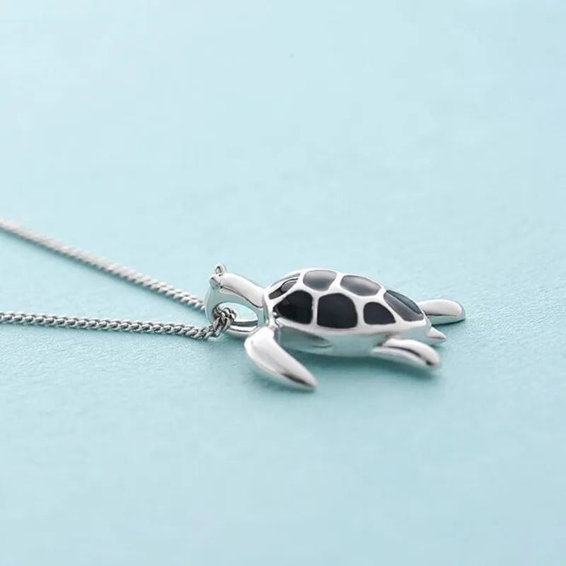 Buyee 925 Sterling Silver Female Big Pendant Chain Cute Turtle Sweet Necklace for Women Unique Fashion Animal Fine Jewelry Chain