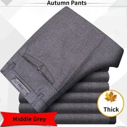 Autumn Thick Summer Thin Casual Pants Men Straight Formal Long Trouser Adult Solid Color Flat Design Suit Pant Business RIYBEOE