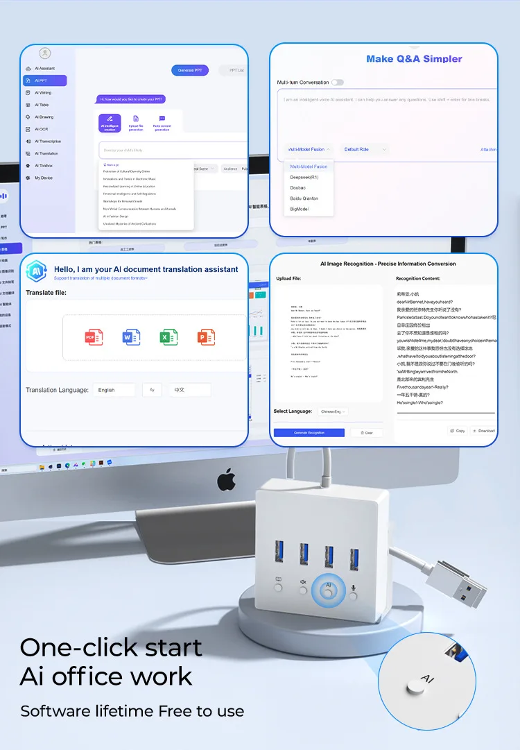 Extension intelligente AI, station d'accueil multi-interface USB 3.0 pour ordinateur portable, multilingue