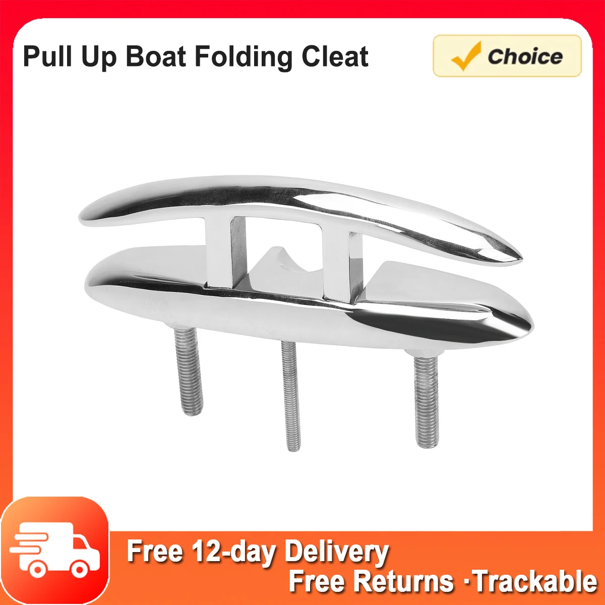 Pull Up Boat Folding Cleat Polished Up Dock Cleat 6in 316 Stainless Steel Long Lasting for RV Yacht Cargo Ship Speedboat