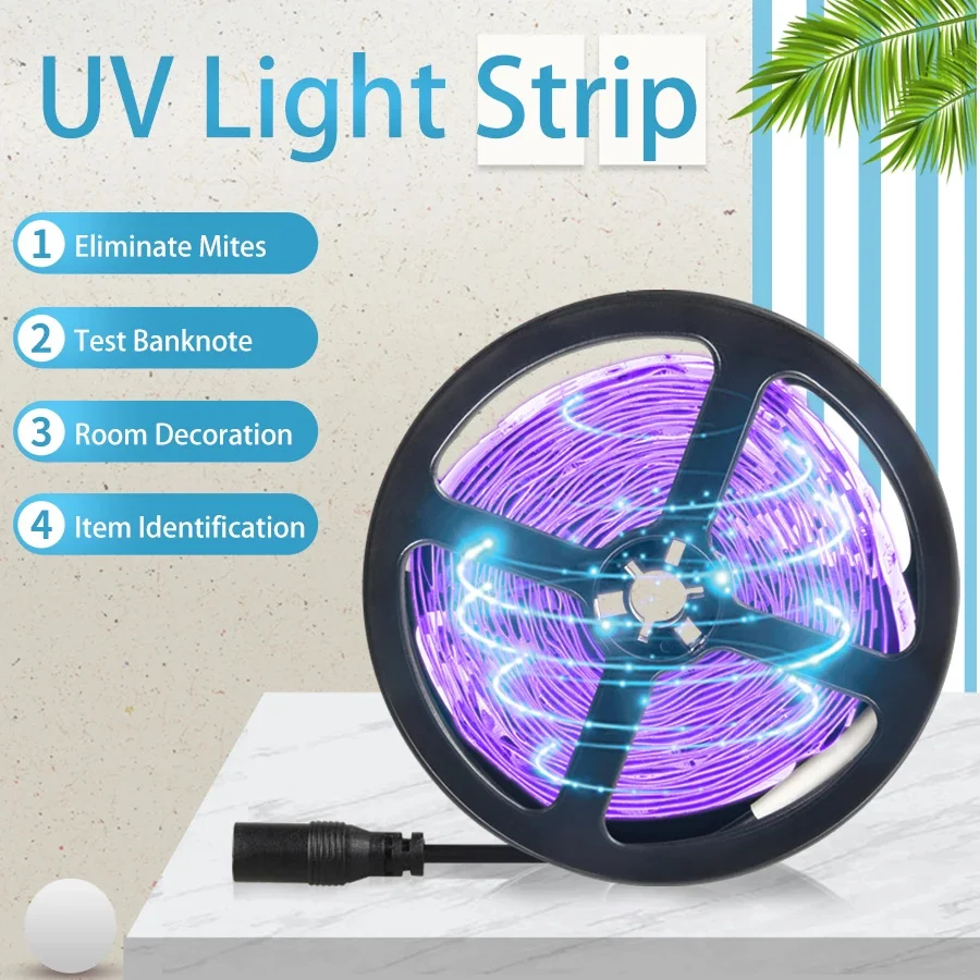 5M/10M UV LED Strip Light Ultraviolet Lamp DC12V 385-400nm Black Light 2835 SMD Flexible LED Ribbon for Glow Party Decoration