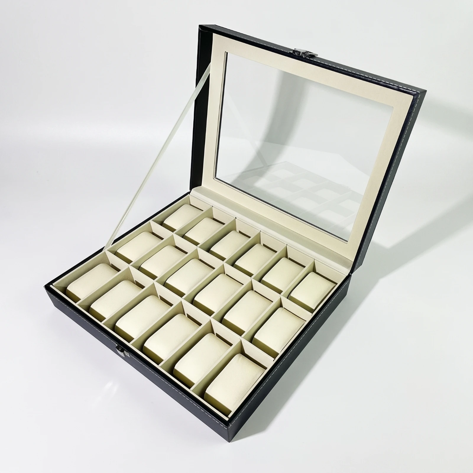 Watch Box with Window Rectangular Watch Case with Glass Lid Soft Dust-Protected for Collectors, Dresser, Desktop