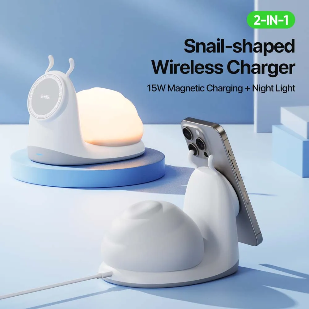 

Cute Snail Shape Wireless Charger Night Light 15W Android Phone Charging Dock for Magsafe Magnet Charging Stand for iPhone 16 15
