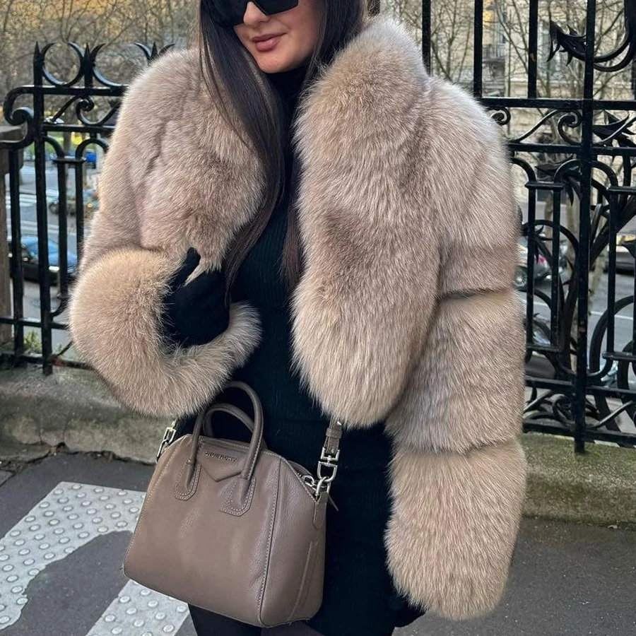 Giacca bolero Cappotto di pelliccia di volpe naturale con collo alto Giacca di pelliccia corta Giacca invernale da donna Giacca di pelliccia vera più venduta