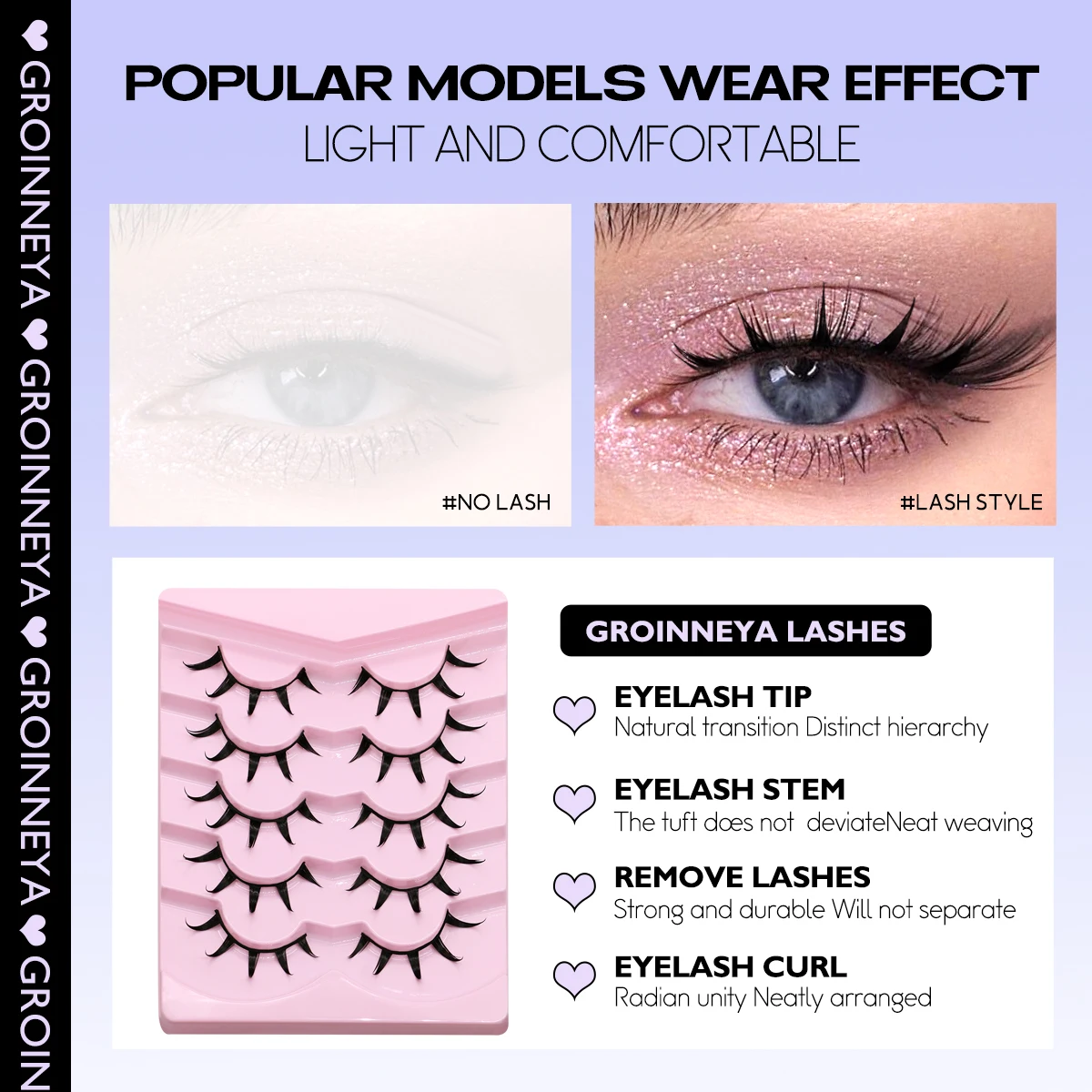 Groinneya mangá cílios 3d vison cílios naturais macio cruz finos cílios postiços 3d cílios naturais extensão de cílios