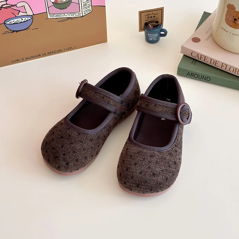 Scarpe basse da principessa Scarpe Mary Jane in velluto a pois retrò per neonate Ballerine eleganti per bambini Scarpe eleganti primaverili autunnali alla moda