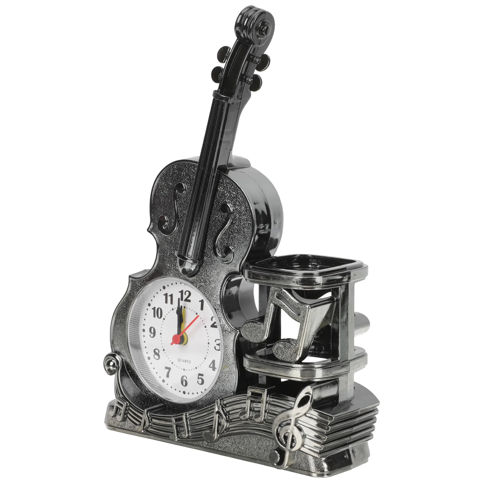 

Unique Violin Table Clock with Integrated Pen Holder Decorative Accessory for Shelf Desk Home Office New Year Gift Idea